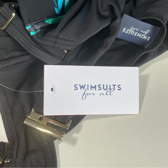 Black Tropical Leaf Print One Piece Swimsuit Tummy Control Lined sz 8 NWT - Picture 12 of 14